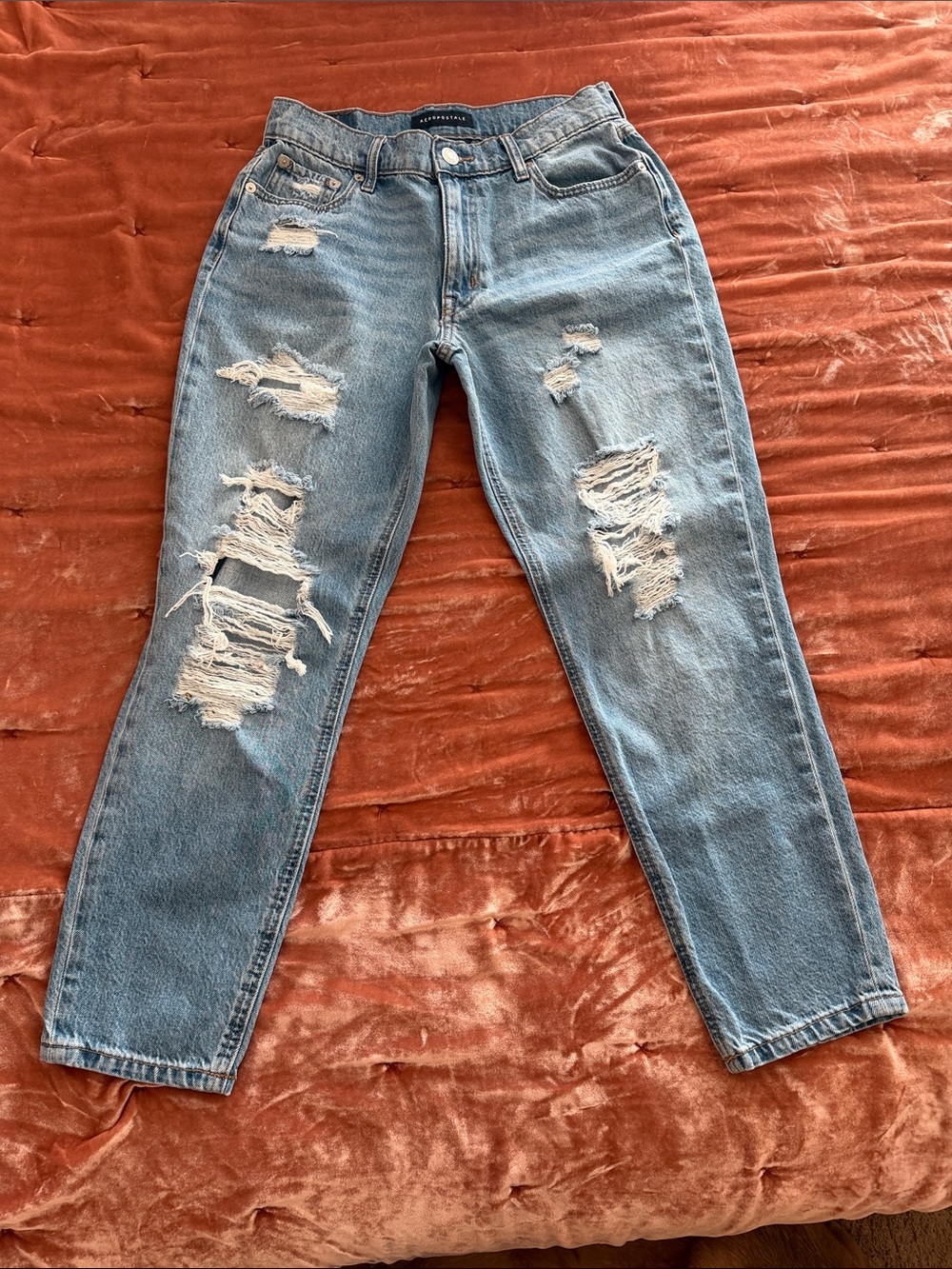 Aeropostale Light Blue Ripped Straight Jeans